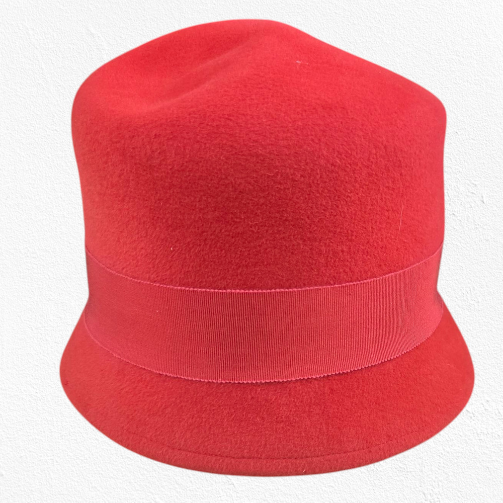 Vintage 80s Red Wool Felt Cloche Hat Short Brim The Hat Garden Elegant Chic